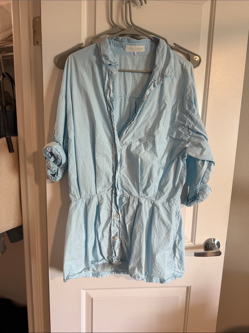 Zara Light Blue Mini Button-Front Dress